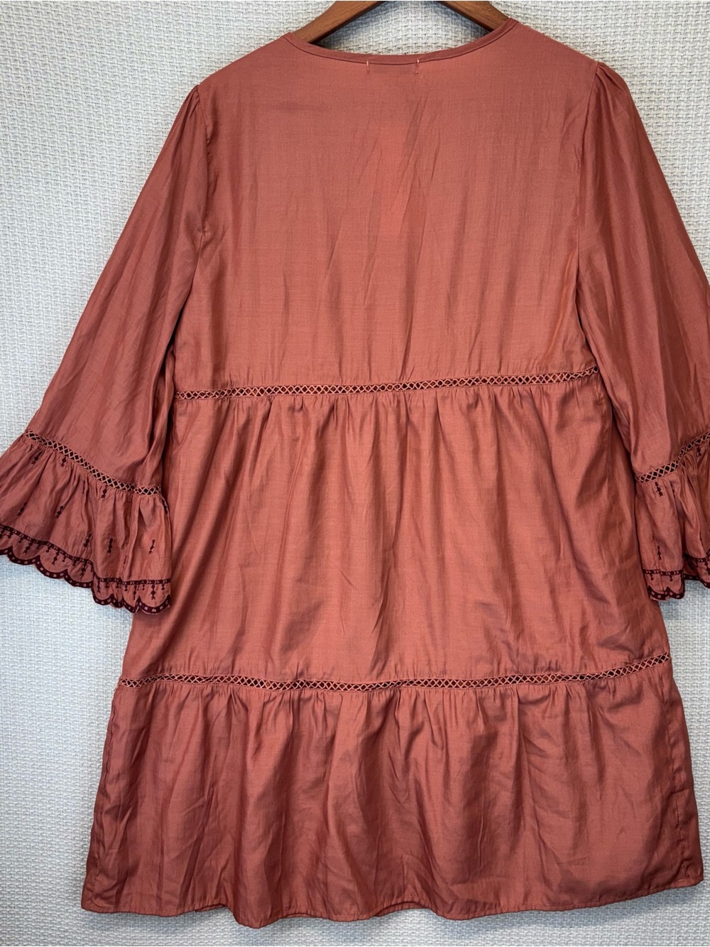 NWT Moon River Anthropologie Pink Mini Tunic Dress Med Boho Bell Sleeve Cottage - Picture 8 of 13